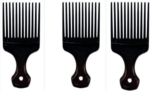 Healifty Hair Pick Comb Metal Picks | Afro Hair Wig Braid | Hair Styling Comb - 3Pcs（Black)