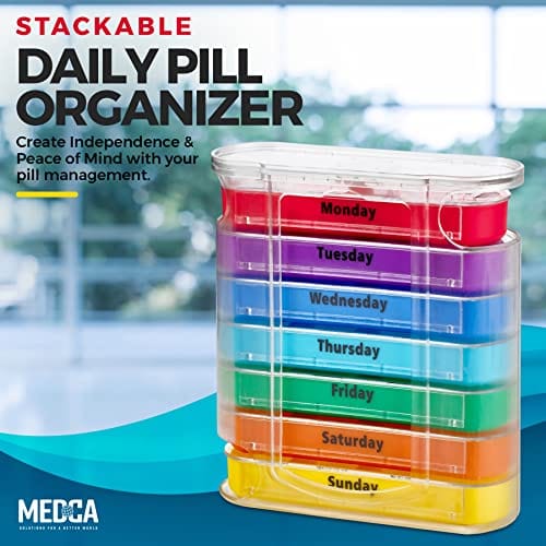 MEDca Weekly Pill Organizer, Twice-a-Day, 1 Dispenser with Stackable AM/PM Compartments
