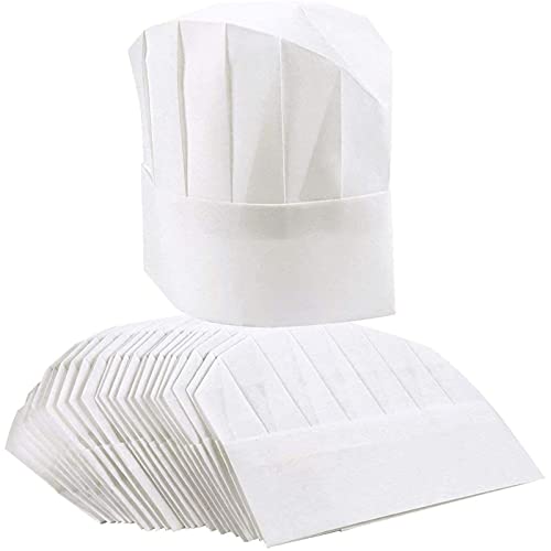 Juvale Chef Hats – 24-Pack Disposable White Paper Chef Toques, Chef Supplies, Adjustable Professional Kitchen Chef Caps for Baking, Culinary Hygiene, Cooking Safety, 20-22 Inches in Circumference