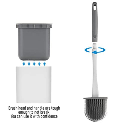 Toilet Brush, Zeskuu Silicone Toilet Brush and Holder Set with Flexible Bristles No-Slip Silicone Handle & Anti-drip Holder, Silicone Toilet Brush with Quick Drying Holder Set