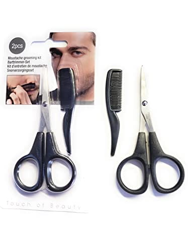 Pack Of 2 Moustache Grooming Kit - Precision Trimming Scissors and Mini Comb