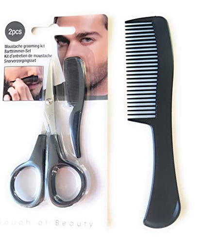 Men's Facial Hair Grooming Set with 2 Combs and Moustache Kit