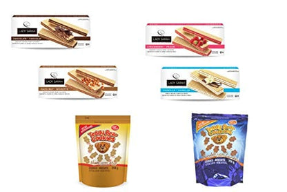 Lady Sarah Vanilla, Chocolate, Hazelnut, and Strawberry Cream Wafers Snacks 200G - Kosher Certified and Lady Sarah Animal Cookies - Teddy Bear Cookies 250G - Bite Size Snack and