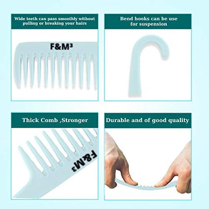 F&M³ - Shower Comb and Wide Tooth Comb For Hari Detangling ,Set of 2 (Blue Hook and Pink)