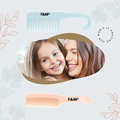 F&M³ - Shower Comb and Wide Tooth Comb For Hari Detangling ,Set of 2 (Blue Hook and Pink)