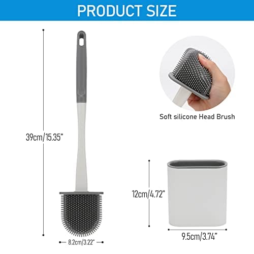 Toilet Brush, Zeskuu Silicone Toilet Brush and Holder Set with Flexible Bristles No-Slip Silicone Handle & Anti-drip Holder, Silicone Toilet Brush with Quick Drying Holder Set