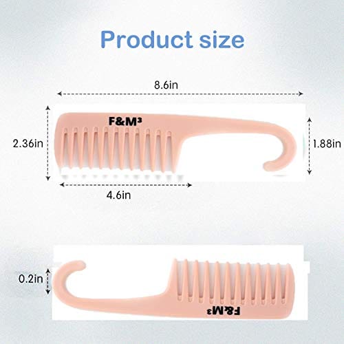 F&M³ - Pack of 2 Shower Comb, Hair Detangling Combs With Hook