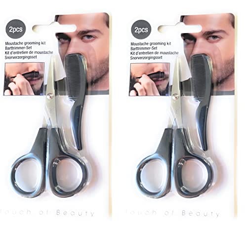 Pack Of 2 Moustache Grooming Kit - Precision Trimming Scissors and Mini Comb