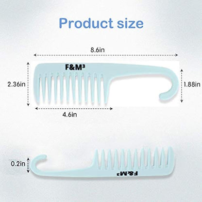 F&M³ - Shower Comb and Wide Tooth Comb For Hari Detangling ,Set of 2 (Blue Hook and Pink)