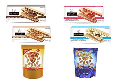 Lady Sarah Vanilla, Chocolate, Hazelnut, and Strawberry Cream Wafers Snacks 200G - Kosher Certified and Lady Sarah Animal Cookies - Teddy Bear Cookies 250G - Bite Size Snack and