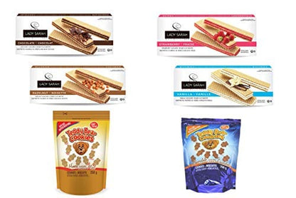 Lady Sarah Vanilla, Chocolate, Hazelnut, and Strawberry Cream Wafers Snacks 200G - Kosher Certified and Lady Sarah Animal Cookies - Teddy Bear Cookies 250G - Bite Size Snack and