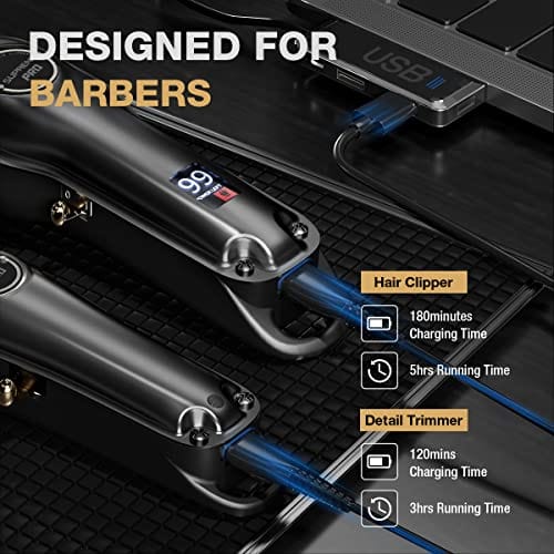 SUPRENT® Professional Hair Clippers for Men, Zero Gap T-Blade Trimmer Combo, Cordless Barber Clipper Set with LED Display