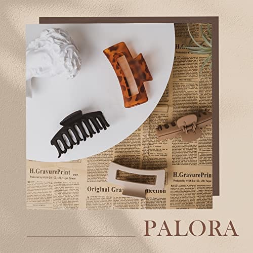 PALORA Pack of 8 Large Hair Claw Clips, 4.3" Strong Hold Hair Clips for Women, 2 Styles Nonslip Matte Jaw Clips