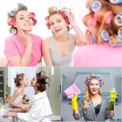 Hair Rollers, 12 Pack Self Grip Salon Hairdressing Curlers, Hair Curlers Sets, DIY Curly Hairstyle, Colors May Vary, JUMBO