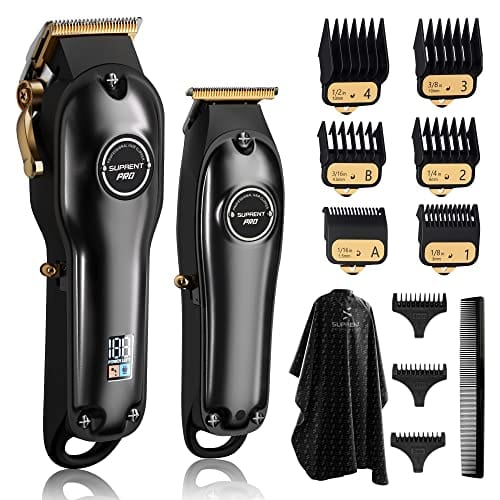 SUPRENT® Professional Hair Clippers for Men, Zero Gap T-Blade Trimmer Combo, Cordless Barber Clipper Set with LED Display