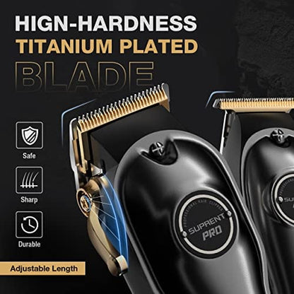 SUPRENT® Professional Hair Clippers for Men, Zero Gap T-Blade Trimmer Combo, Cordless Barber Clipper Set with LED Display