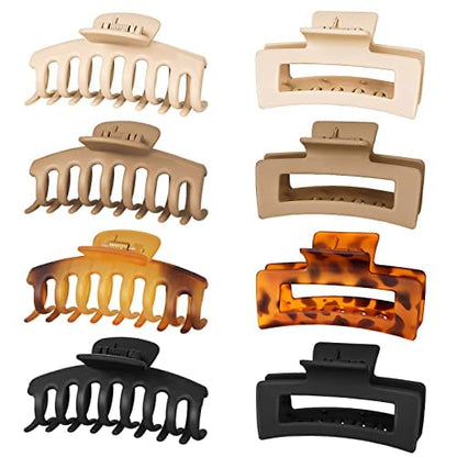 PALORA Pack of 8 Large Hair Claw Clips, 4.3" Strong Hold Hair Clips for Women, 2 Styles Nonslip Matte Jaw Clips