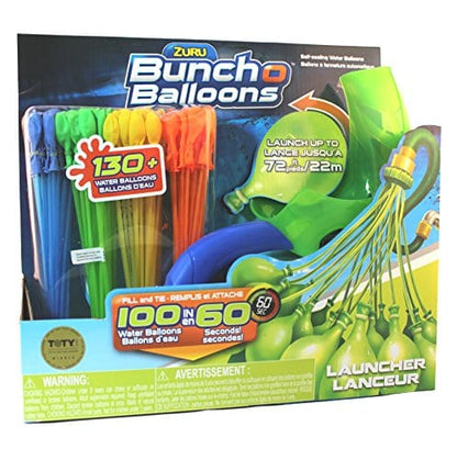 Zuru Bunch O Balloons - 4 Pack Bunch of Water Balloons and 1 X Shot Water Balloon Launcher, 130+ Bunch of Balloons, Fill and Tie 100 Water Balloons in 60 Seconds!